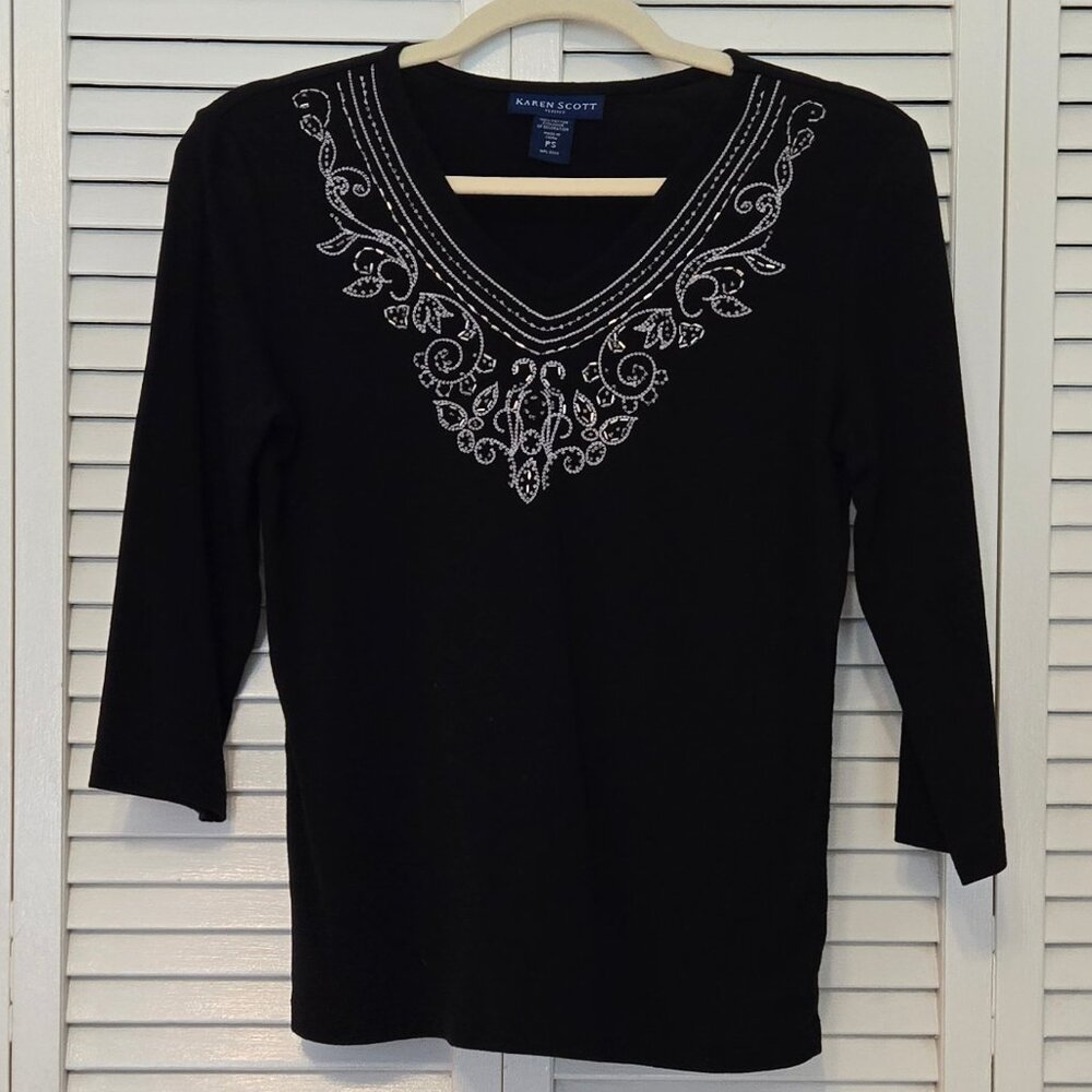 Karen Scott Black 3/4 Top w/Beading - PS